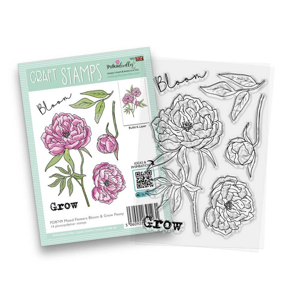 Peony Bloom & Grow clear craft card making stamps