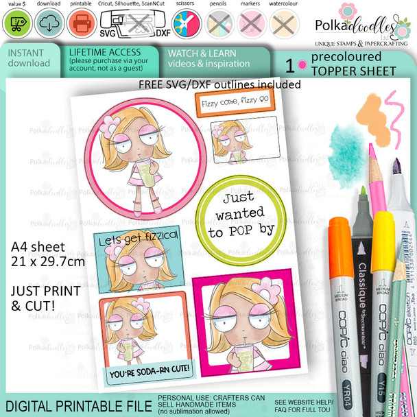 Topper sheet 5 - Soda-Pop shake drink Wanda digital printables for card making, crafts, digiscrap