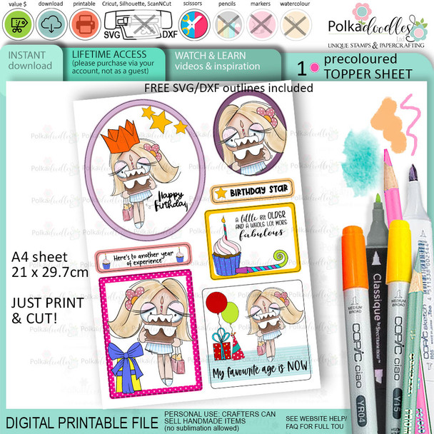 Topper sheet 1 - Birthday Wanda digital printables for card making, crafts, digiscrap