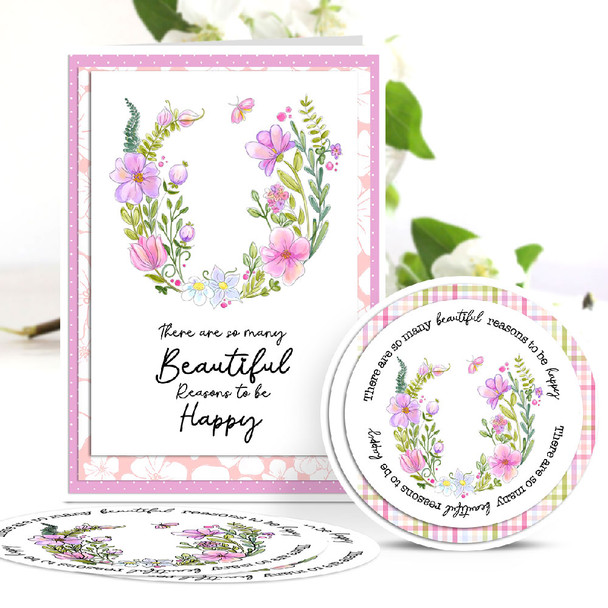 Pretty Flower Wreath -  printable craft digital stamp download, SVG, papers, greetings