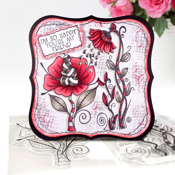 Quirky Flower clear craft card making stamp 2