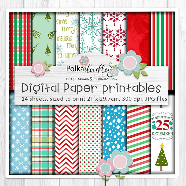 Set 2 Christmas printable digital paper patterns craft card making scrapbooking