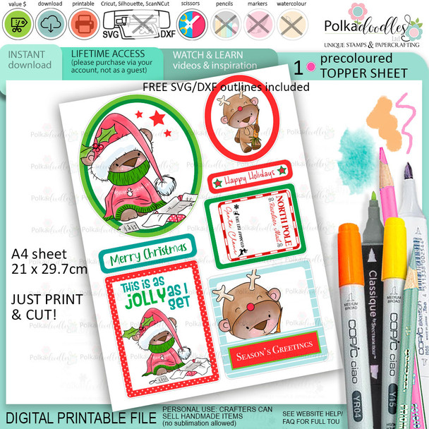Topper sheet 1 Christmas printable colour clipart craft card making scrapbooking