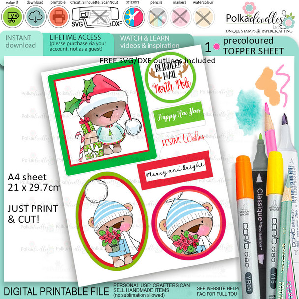 Topper sheet 4 Christmas printable colour clipart craft card making scrapbooking