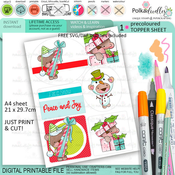 Topper sheet 9 Christmas printable colour clipart craft card making scrapbooking