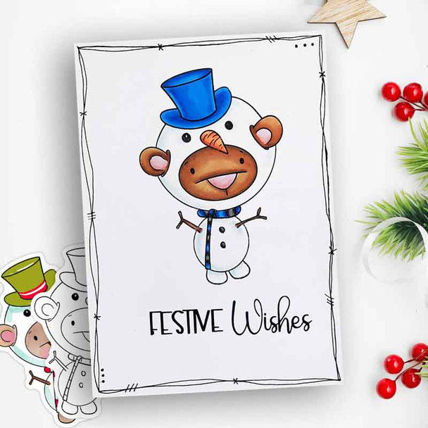 Snowman dress up Bella Christmas bear - printable stamp craft card making digital stamp download