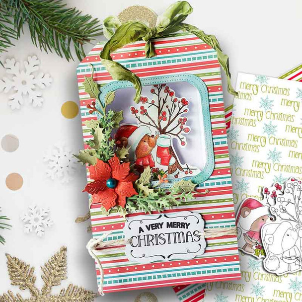 Stockings Bella Christmas bear - printable stamp craft card making digital stamp download