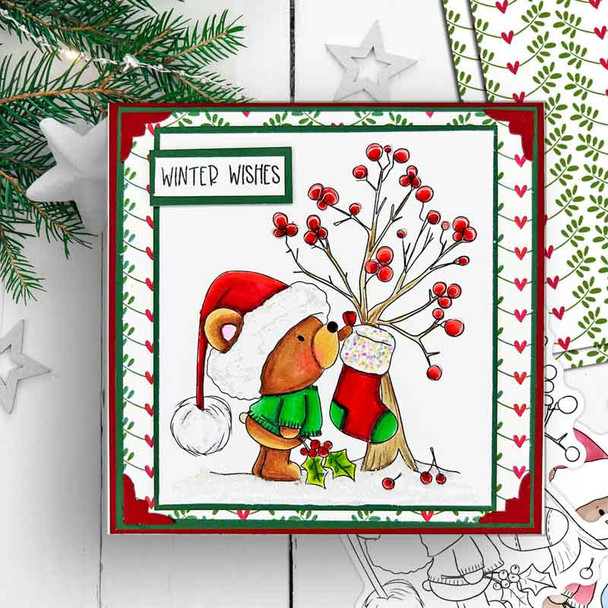 Stockings Bella Christmas bear - printable stamp craft card making digital stamp download