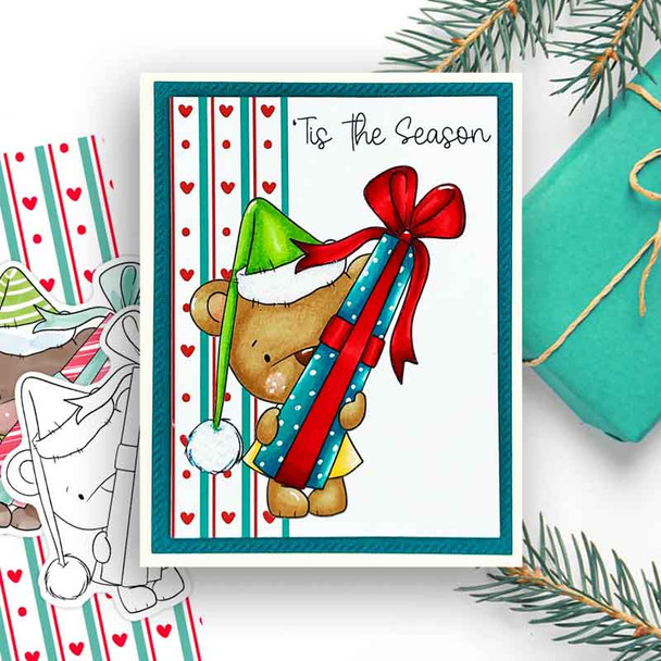 Big gift parcel Bella Christmas bear - printable stamp craft card making digital stamp download