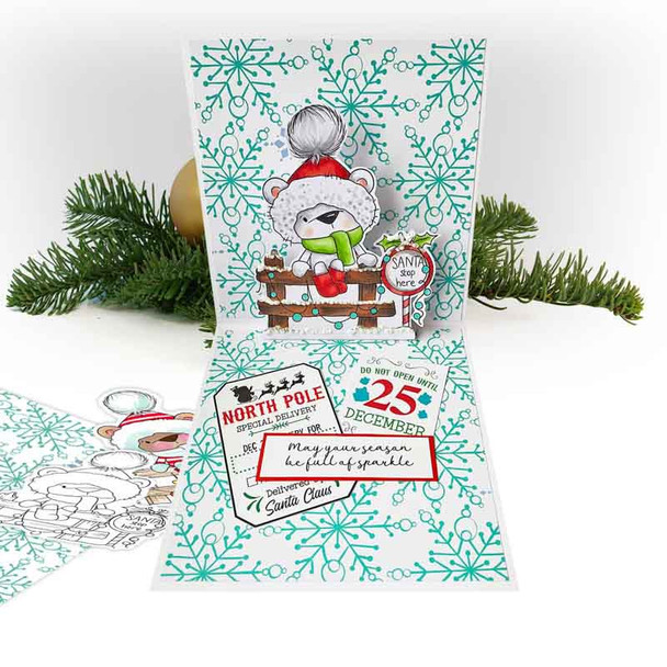 Santa stop here Bella Christmas bear - printable stamp craft card making digital stamp download