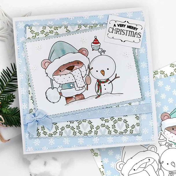 Snowman Bella Christmas bear - printable stamp craft card making digital stamp download