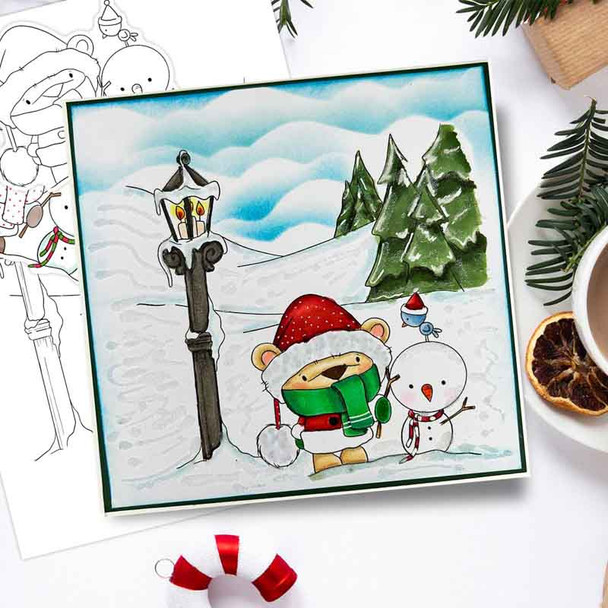Snowman Bella Christmas bear - printable stamp craft card making digital stamp download