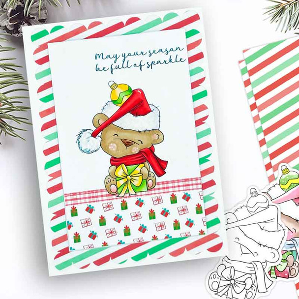 Bauble hat Bella Christmas bear - printable stamp craft card making digital stamp download