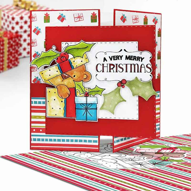 Gift box parcel Bella Christmas bear - colour clipart printable stamp craft card making digital stamp download