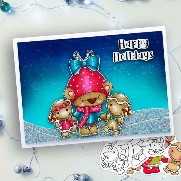 Gingerbread Bella Christmas bear - printable stamp craft card making digital stamp download