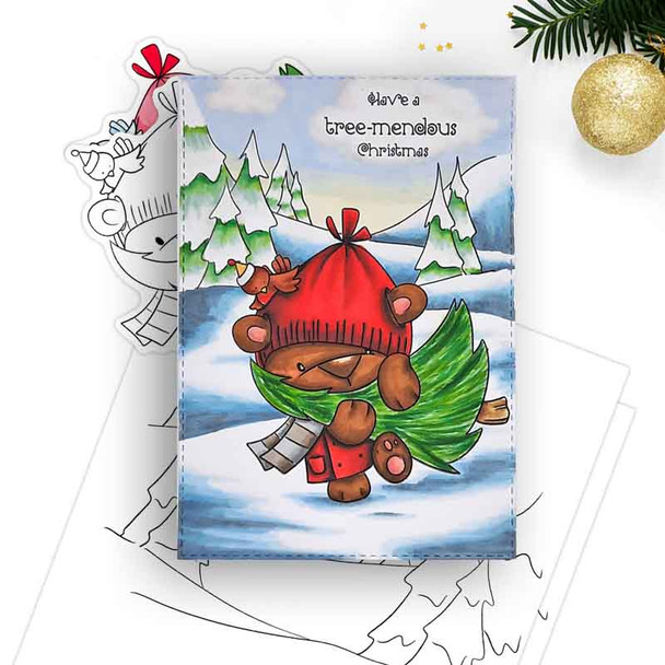 Christmas tree Bella Christmas bear - printable stamp craft card making digital stamp download