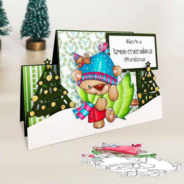 Christmas tree Bella Christmas bear - printable stamp craft card making digital stamp download