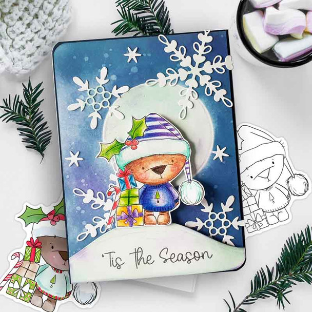 Gifts parcels Bella Christmas bear - colour clipart printable stamp craft card making digital stamp download