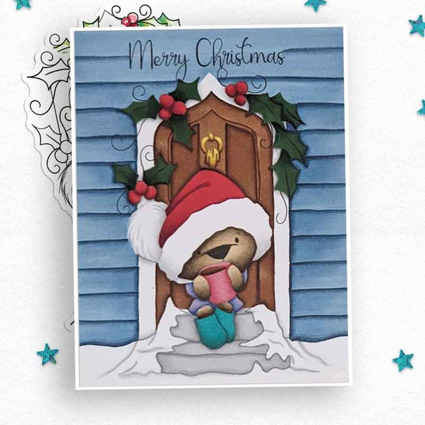 Door wreath Bella Christmas bear - colour clipart printable stamp craft card making digital stamp download