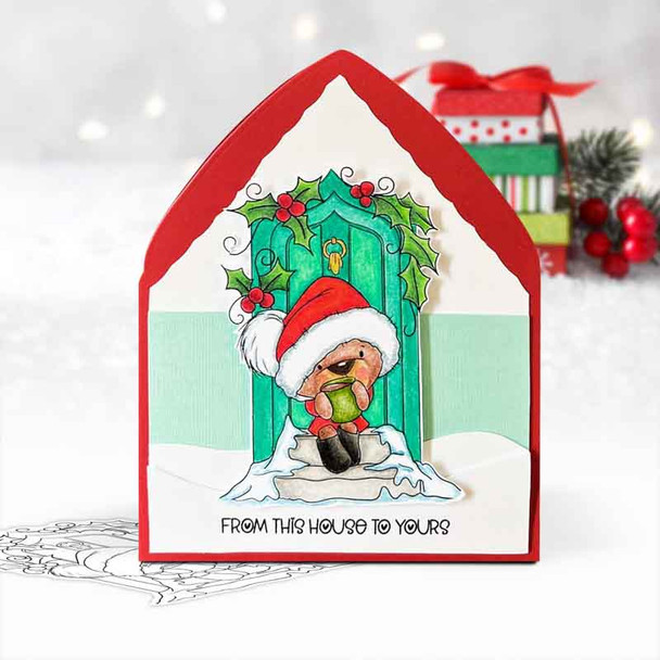 Door wreath Bella Christmas bear - colour clipart printable stamp craft card making digital stamp download