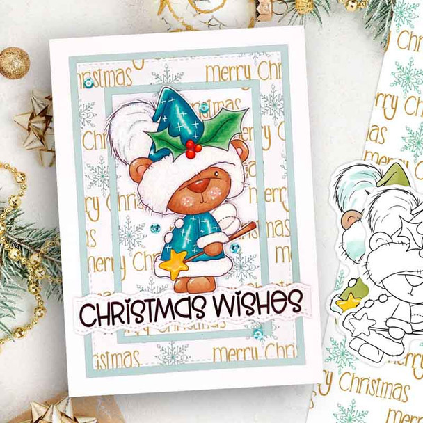 Fairy Bella Christmas bear - printable stamp craft card making digital stamp download