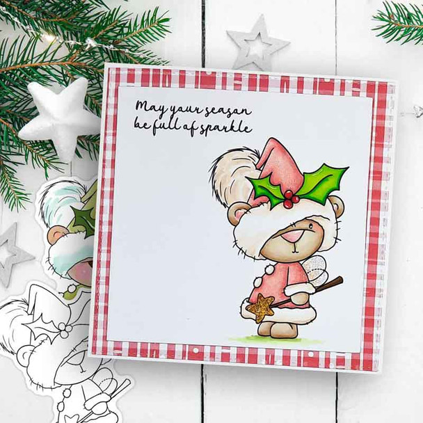 Fairy Bella Christmas bear - printable stamp craft card making digital stamp download