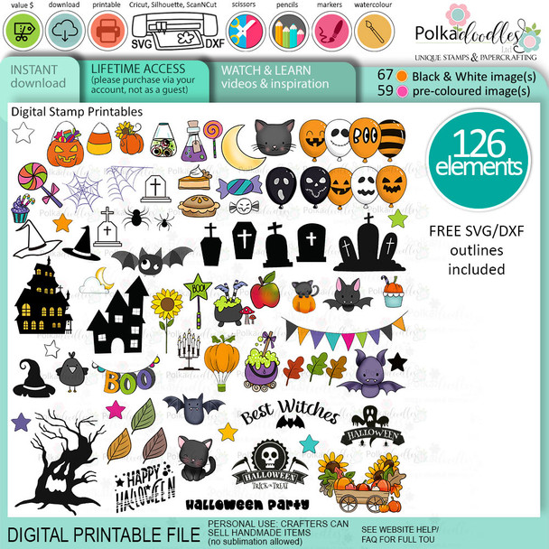 Autumn Fall Halloween Treat printable digital stamp craft card making scrapbooking sticker
