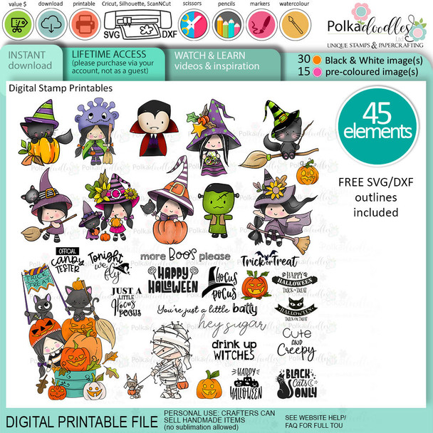 Hocus Pocus Witch Halloween printable digital stamp craft card making scrapbooking sticker