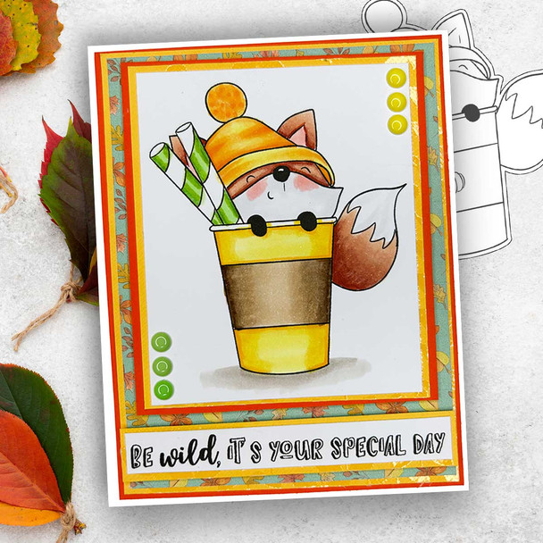 Winter Latte Coffee Autumn Fall Fox - printable stamp craft card making digital stamp download