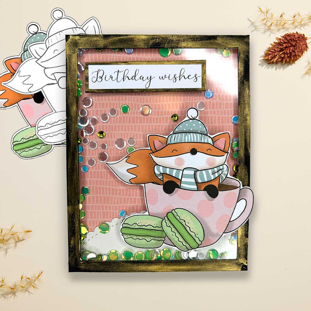 Hot Chocolate Cup Macaron coffee Autumn Fall Fox - colour clipart printable stamp craft card making digital stamp download