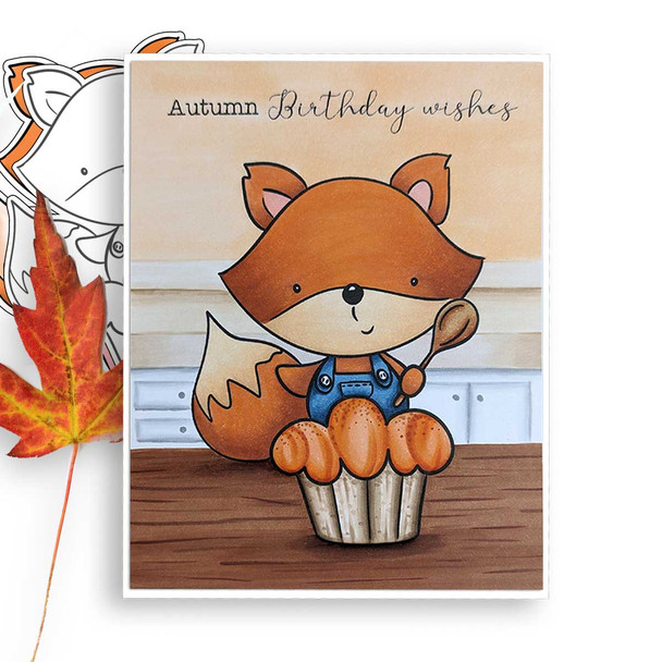 Cupcake Autumn Fall Fox - colour clipart printable stamp craft card making digital stamp download