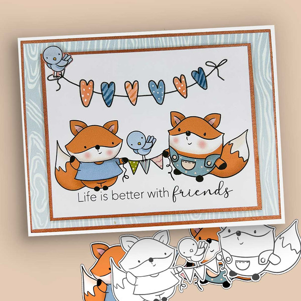 Friends Autumn Fall Fox - printable stamp craft card making digital stamp download