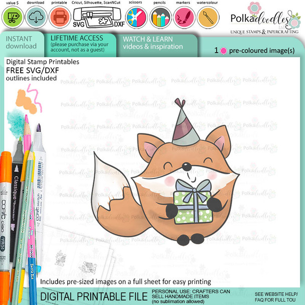 Party Gift Birthday Autumn Fall Fox - colour clipart printable stamp craft card making digital stamp download