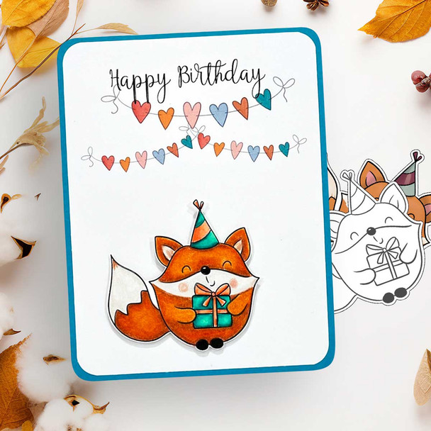Party Gift Birthday Autumn Fall Fox - colour clipart printable stamp craft card making digital stamp download