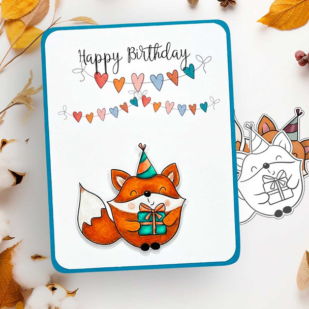 Party Gift Birthday Autumn Fall Fox - printable stamp craft card making digital stamp download