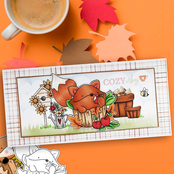 Apple barrel Autumn Fall Fox - printable stamp craft card making digital stamp download