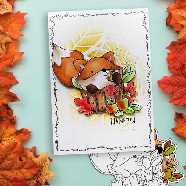 Apple barrel Autumn Fall Fox - printable stamp craft card making digital stamp download