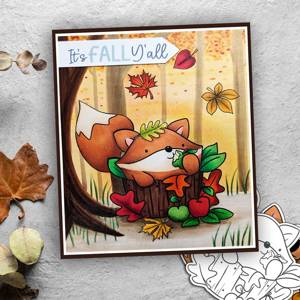 Apple barrel Autumn Fall Fox - printable stamp craft card making digital stamp download