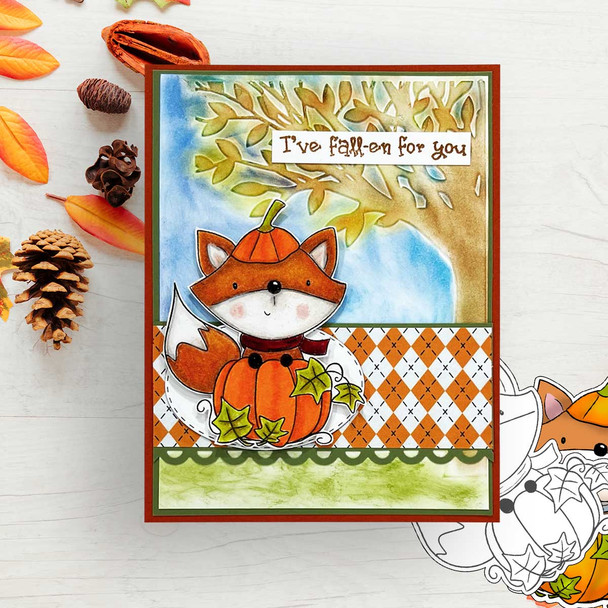 Pumpkin Autumn Fall Fox - printable stamp craft card making digital stamp download