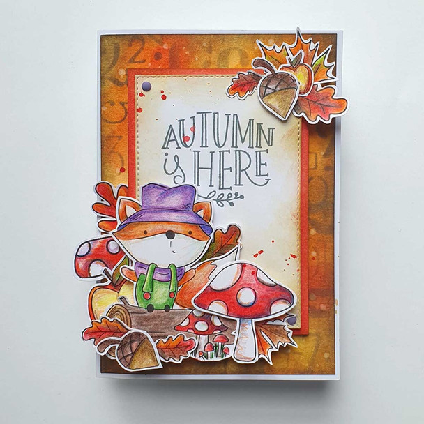 Toadstool woodland log Autumn Fall Fox - colour clipart printable stamp craft card making digital stamp download
