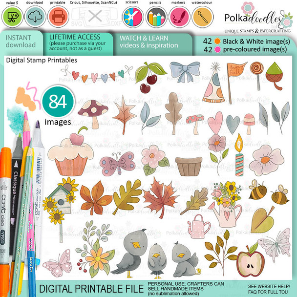 Autumn Fall Freddy Fox printable stamp craft card making digital stamp downloads - BIG KAHUNA bundle