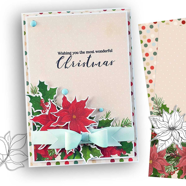 Poinsettia Wreath - printable craft card making digital downloads