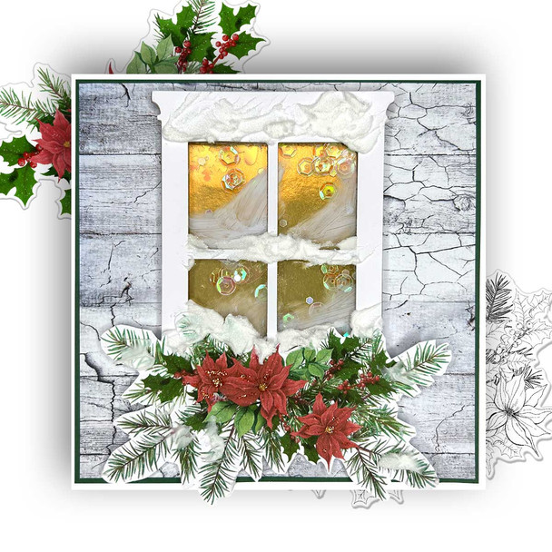 Poinsettia Wreath - printable craft card making digital downloads