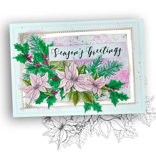 Poinsettia Wreath - printable craft card making digital downloads