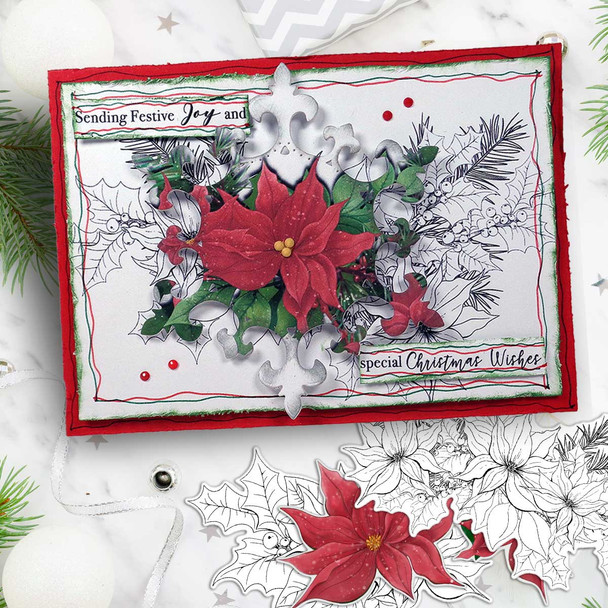 Poinsettia Wreath - printable craft card making digital downloads