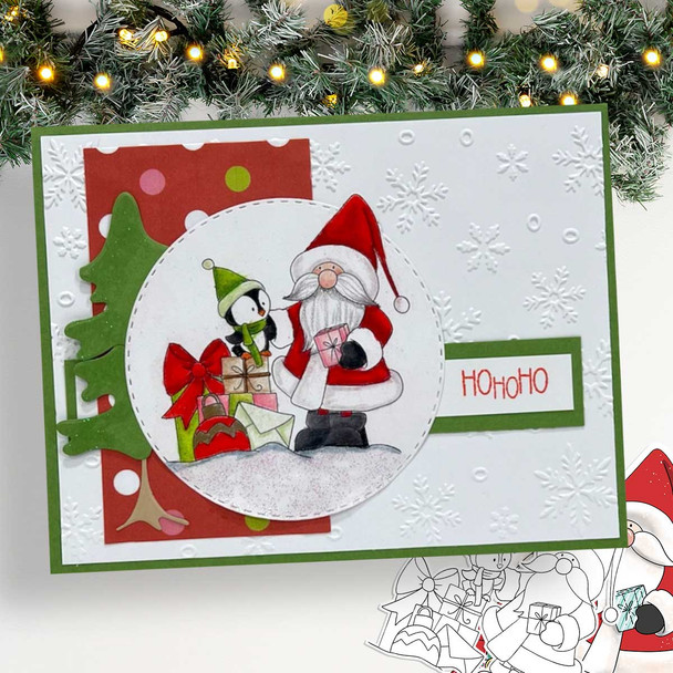 Santa penguin gifts - Christmas cute printable digital stamp for card making, craft, scrapbooking, printable stickers