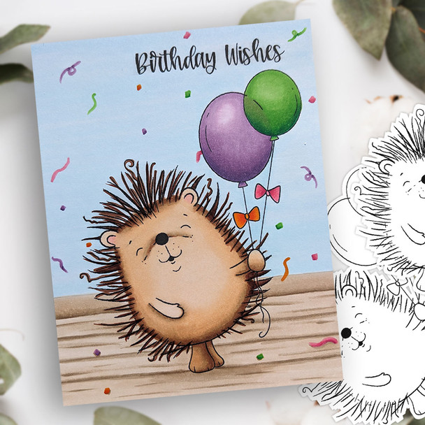 Pickles Hedgehog balloons - cute colour clipart printable digital stamp for card making, craft, scrapbooking, printable stickers