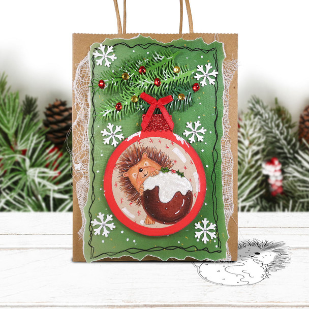 Pickles Hedgehog christmas pudding - Christmas cute printable digital stamp for card making, craft, scrapbooking, printable stickers