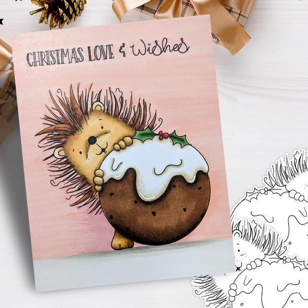 Pickles Hedgehog christmas pudding - Christmas cute printable digital stamp for card making, craft, scrapbooking, printable stickers