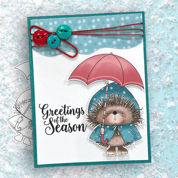 Pickles Hedgehog umbrella - Christmas cute printable digital stamp for card making, craft, scrapbooking, printable stickers
